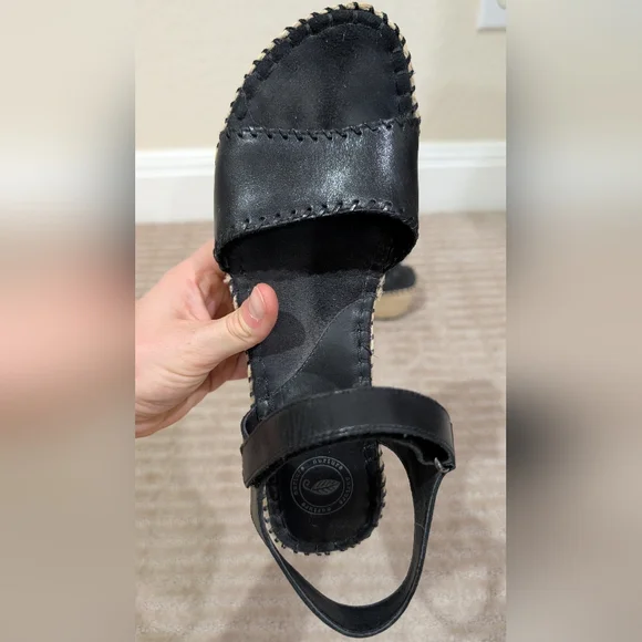 Nurture Black Leather Espadrille Wedge Sandals - Picture 4 of 9